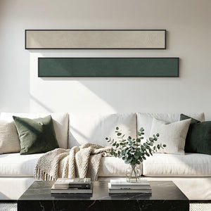 Framed Beige Green Long narrow Neutral Modern Minimalist Abstract Vertical Wall Art Decor for Hallway Set of 2