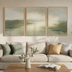 Large Framed Sage Green Abstract Landscape Wall Art for Living Room Set of 3