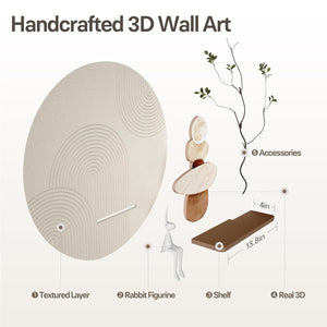 3D Textured Neutral Abstract Wall Art Decor with Shelf, Boho Beige and Brown Artwork for Walls