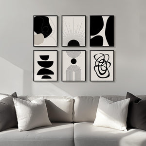 Framed Black and White Modern Abstract Wall Art for Living Room, 6 Pieces