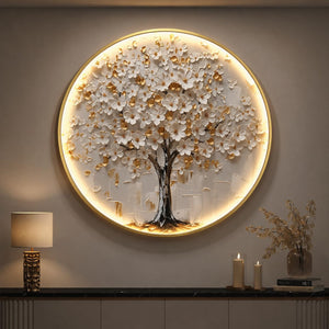 Framed LED Modern Luxury Tree of Life Wall Art with Remote Control for Living Room