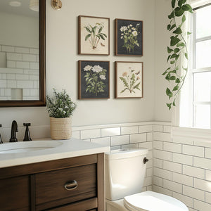 Framed Vintage Botanical Floral Wall Art for Bathroom, 4 Piece