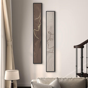 Large Framed Brown Beige Abstract Vertical Wall Art for Hallway, 2 Piece