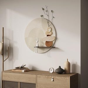 3D Textured Neutral Abstract Wall Art Decor with Shelf, Boho Beige and Brown Artwork for Walls