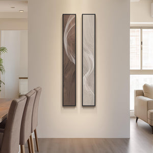 Large Framed Neutral Abstract Vertical Wall Art Decor for Hallway, 2 Piece
