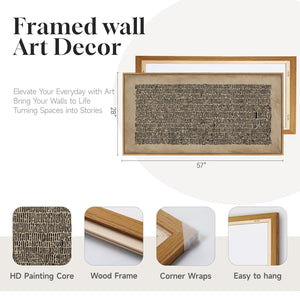 Large Framed Wabi Sabi Abstract Wall Art for Living Room, Neutral, Black brown, Vintage