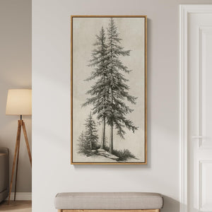 Framed Vertical Vintage Tree Sketch Wall Art for Living Room