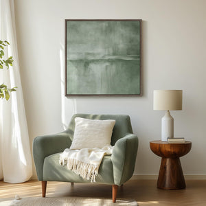 Framed Green Abstract Wall Art, Modern Sage Green Canvas Prints Artwork for Walls