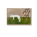 Large Framed Cozy Cat Neutral Green Canvas Wall Art Bedroom