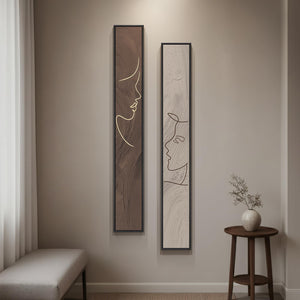 Large Framed Brown Beige Abstract Vertical Wall Art for Hallway, 2 Piece