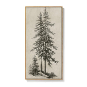 Framed Vertical Vintage Tree Sketch Wall Art for Living Room