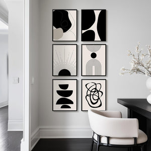 Framed Black and White Modern Abstract Wall Art for Living Room, 6 Pieces