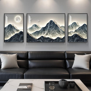 Large Framed Modern Blue Mountain Canvas Wall Art for Living Room, 3 Piece