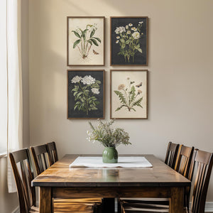 Framed Vintage Botanical Floral Wall Art for Bedroom, 4 Piece