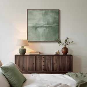 Framed Green Abstract Wall Art, Modern Sage Green Canvas Prints Artwork for Walls