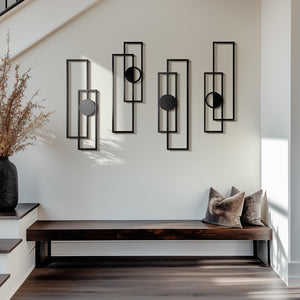 Cuspin Abstract Metal Wall Art Large Modern Black Geometric Decor Set of 4