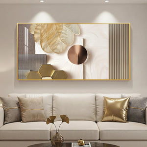 Extra Large Framed Modern Luxury Gold Wall Art for Living Room
