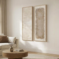 Large Framed Beige Cream Abstract Vertical Wall Art for Hallway, 2 Piece