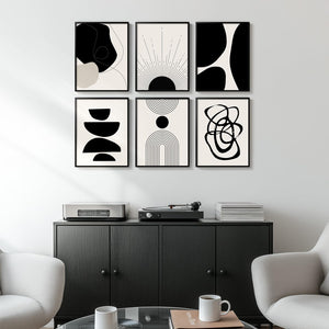 Framed Black and White Modern Abstract Wall Art for Living Room, 6 Pieces