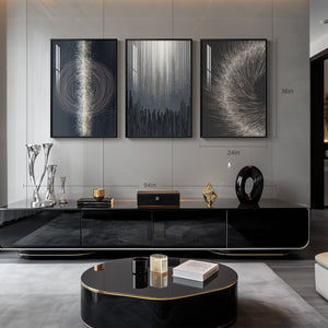 Large Framed Black Silver Modern Abstract Wall Art