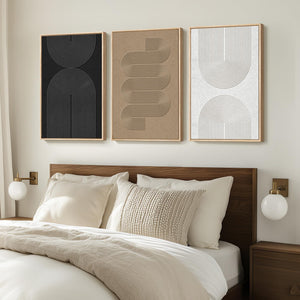 Large Framed Boho Modern Neutral Abstract Wall Art for Living Room, 3 Piece