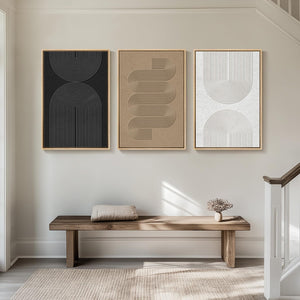 Large Framed Boho Modern Neutral Abstract Wall Art for Living Room, 3 Piece