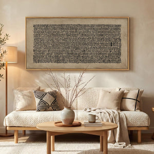 Large Framed Wabi Sabi Abstract Wall Art for Living Room, Neutral, Black brown, Vintage