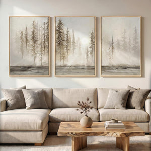 Large Framed Neutral Abstract Landscape Wall Art Canvas Artwork for Living Room Set of 3