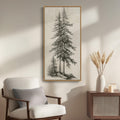 Framed Vertical Vintage Tree Sketch Wall Art for Living Room