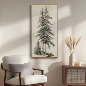 Framed Vertical Vintage Tree Sketch Wall Art for Living Room