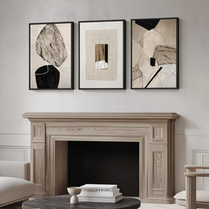 Framed Modern Minimalist Neutral Abstract Wall Art, Set of 3