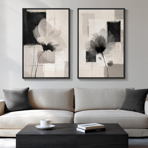 Large Framed Neutral Abstract Floral Wall Art Modern Minimalist Artwork for Living Room Set of 2