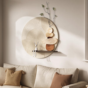 3D Textured Neutral Abstract Wall Art Decor with Shelf, Boho Beige and Brown Artwork for Walls
