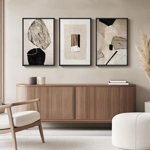 Framed Modern Minimalist Neutral Abstract Wall Art, Set of 3
