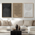 Large Framed Boho Modern Neutral Abstract Wall Art for Living Room, 3 Piece