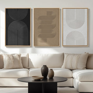 Large Framed Boho Modern Neutral Abstract Wall Art for Living Room, 3 Piece