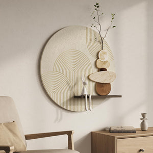 3D Textured Neutral Abstract Wall Art Decor with Shelf, Boho Beige and Brown Artwork for Walls