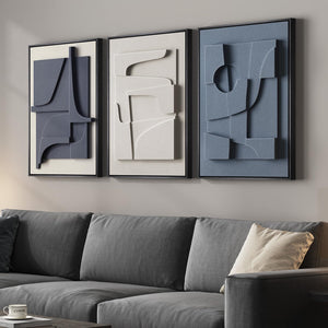 Large 3D Textured Framed Black and White Abstract Wall Art for Living Room, 3 Piece Modern Artwork for Walls, Minimalist Black White Texture Paintings for Hallway Office Wall Decor 24x36 In