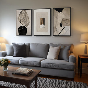 Large Framed Neutral Abstract Wall Art for Living Room,Set of 3