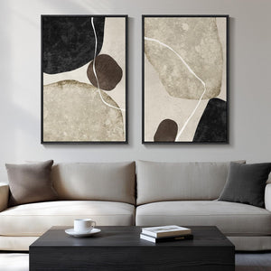 Large Framed Neutral Black Brown Abstract Wall Art  Canvas Prints for Living Room Set of 2
