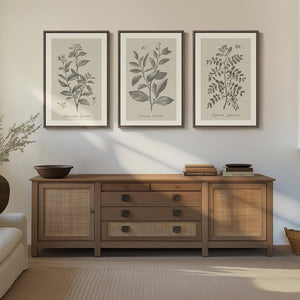 Large Framed 3 Piece Vintage Botanical Wall Art for Living Room