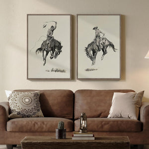 Framed Large Western Cowboy Canvas Wall Art for Living Room Set of 2