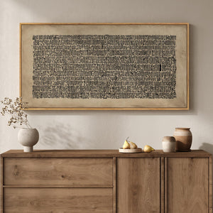 Large Framed Wabi Sabi Abstract Wall Art for Living Room, Neutral, Black brown, Vintage