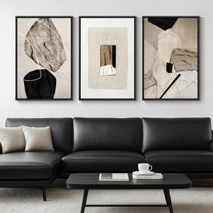 Large Framed Neutral Abstract Wall Art for Living Room,Set of 3