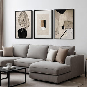 Framed Modern Minimalist Neutral Abstract Wall Art, Set of 3