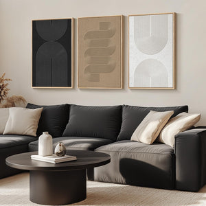 Large Framed Boho Modern Neutral Abstract Wall Art for Living Room, 3 Piece