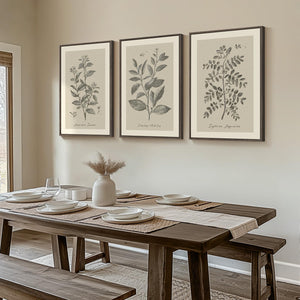 Large Framed 3 Piece Vintage Botanical Wall Art for Living Room