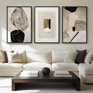 Large Framed Neutral Abstract Wall Art for Living Room,Set of 3