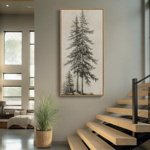 Framed Vertical Vintage Tree Sketch Wall Art for Living Room