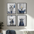 Framed Highland Cow Funny Animal Bathroom Wall Art Set of 4